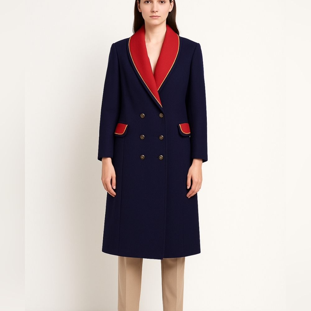Vintage Rothschild Wool Coat Navy Red Gold Trim Size 12 Made in USA